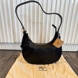 NEW Il Bisonte Belcanto Leather Shoulder Bag - Black